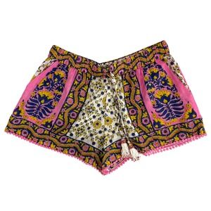 Calypso St Barth Pink Yellow Floral Block Print Shorts XS Boho Festival Resort